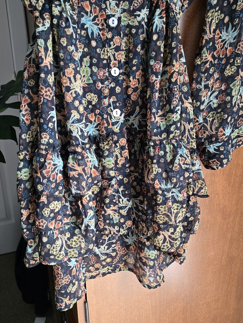 American Rag Black Floral Ruffle Blouse - Picture 3 of 6